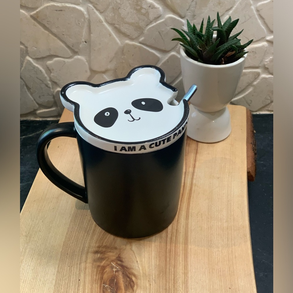 3 PIECE PANDA THEMED MUG | Black & White | Includes Spoon